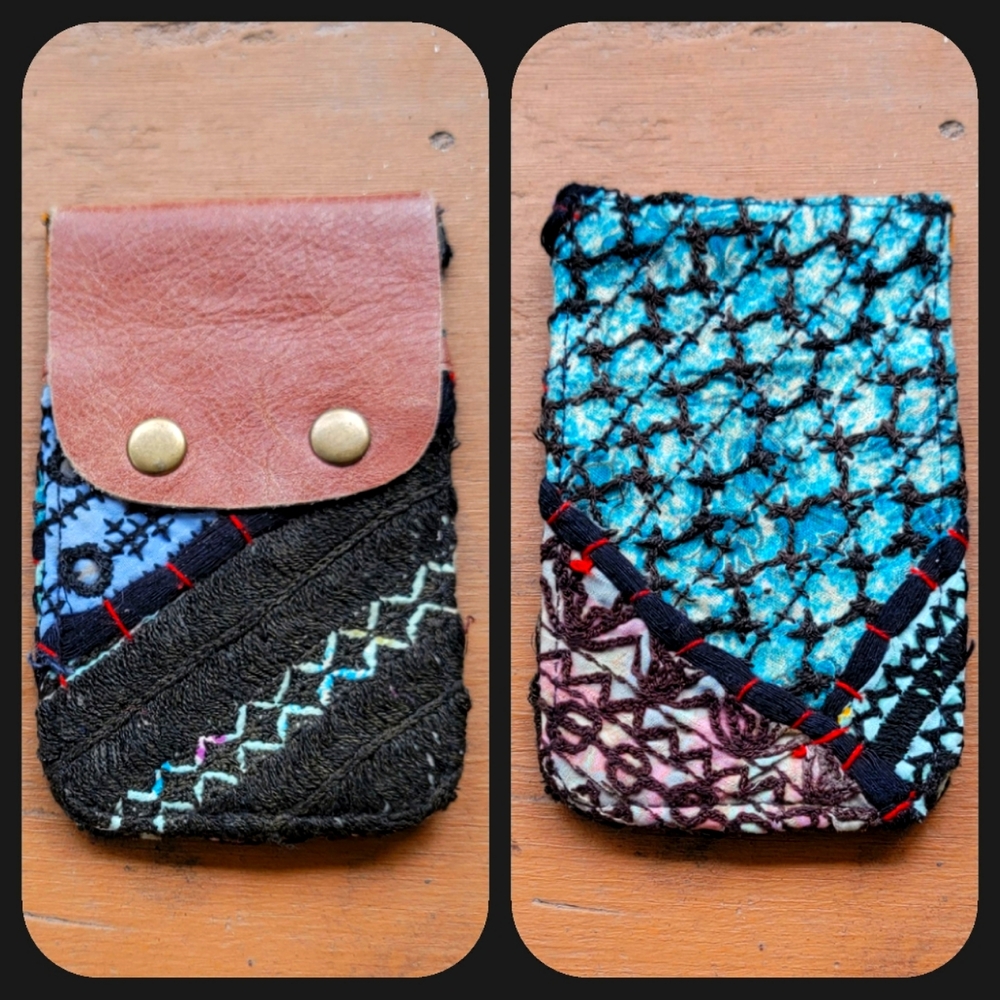 🍳🧠 Free People Boho Embroidered Repurposed vtg banjara hippie Wallet card case